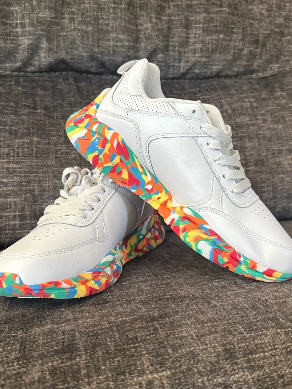 Champion White Athletic Sneakers with Multi-Color Patterned Sole